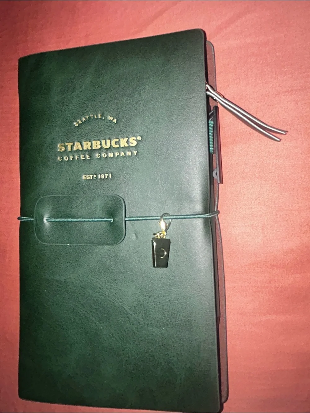 Starbucks Dark Green 2026 planner with Gold Cup Charm